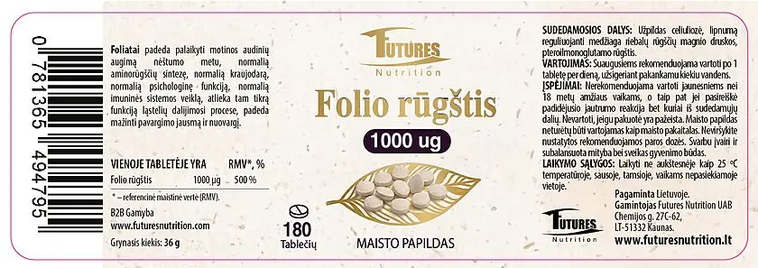 Folio rūgštis 1000 µg, 180 tablečių