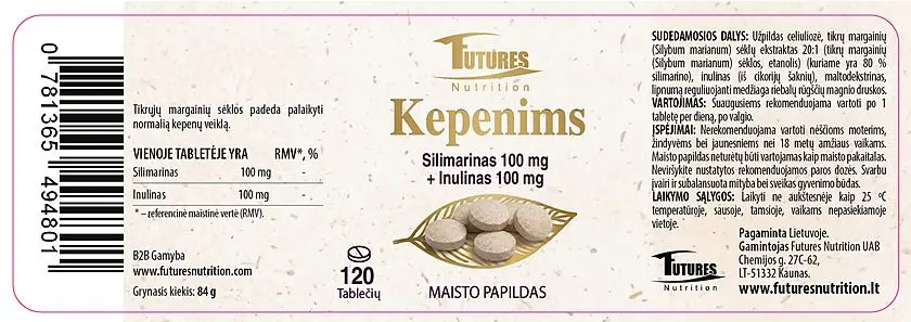 Kepenims: Silimarinas + Inulinas, 120 tablečių